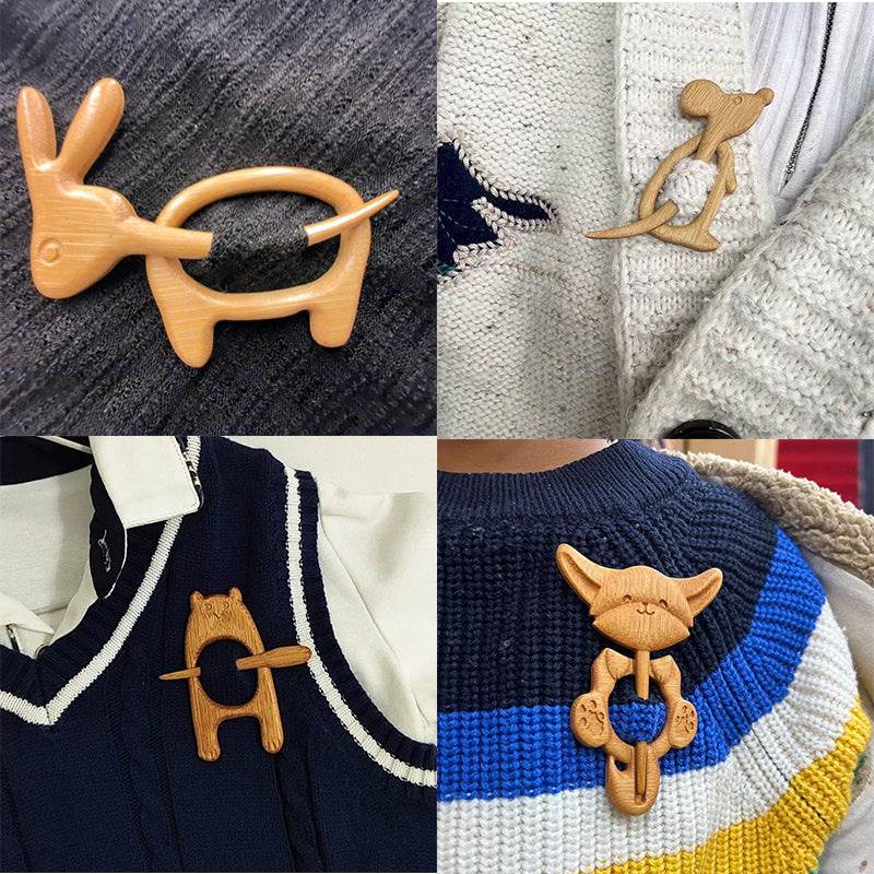 🎁(1 juego de 3)Broche de madera con forma de animal para regalar