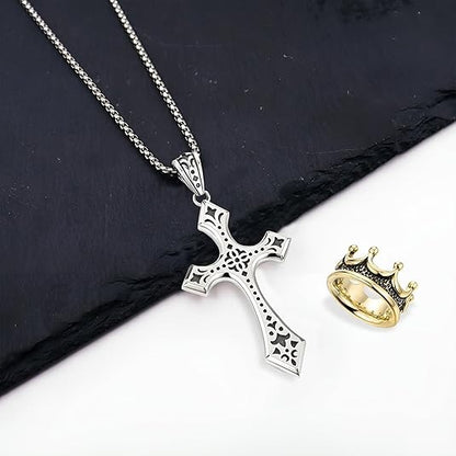 👑【Kupte 1 a získejte 1 zdarma】✝️ Vintage náhrdelník s křížem a korunou – symbol víry, síly a každodenní ochrany