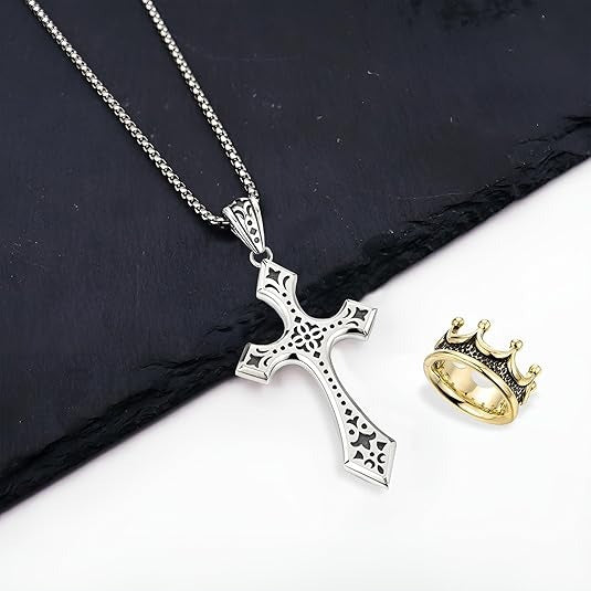 👑【Kupte 1 a získejte 1 zdarma】✝️ Vintage náhrdelník s křížem a korunou – symbol víry, síly a každodenní ochrany