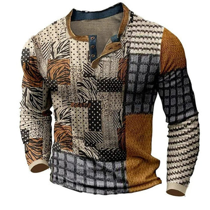 【S-4XL】Męska koszulka polo z długim rękawem i nadrukiem