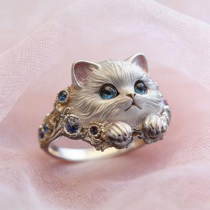 🎁😍🎁😍Dva kusy za pouhých 550 Kč — Jednoduchý a elegantní prsten s kotětem ze sterlingového stříbra 925 s diamanty