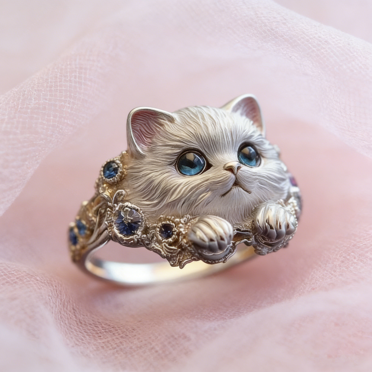 🎁😍🎁😍Dva kusy za pouhých 550 Kč — Jednoduchý a elegantní prsten s kotětem ze sterlingového stříbra 925 s diamanty