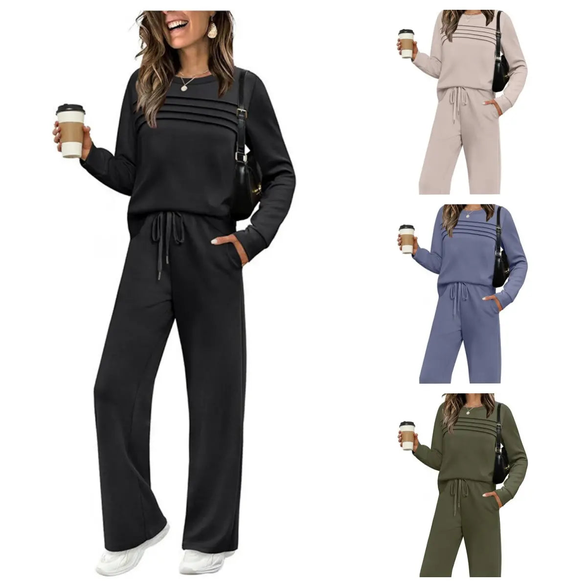 🔥【S-5XL】💖Divatos női sportos szett mindennapokra, kiváló minőségű pamut hosszú ujjú felső + nadrág - E ✅️Utánvét