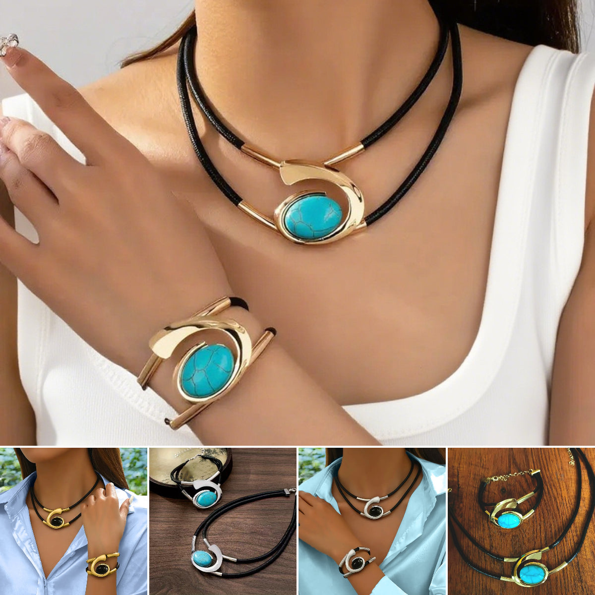 ✨🔥【Kup jeden, a drugi dostaniesz gratis】Zestaw naszyjnika i bransoletki w stylu boho z kamieniami szlachetnymi