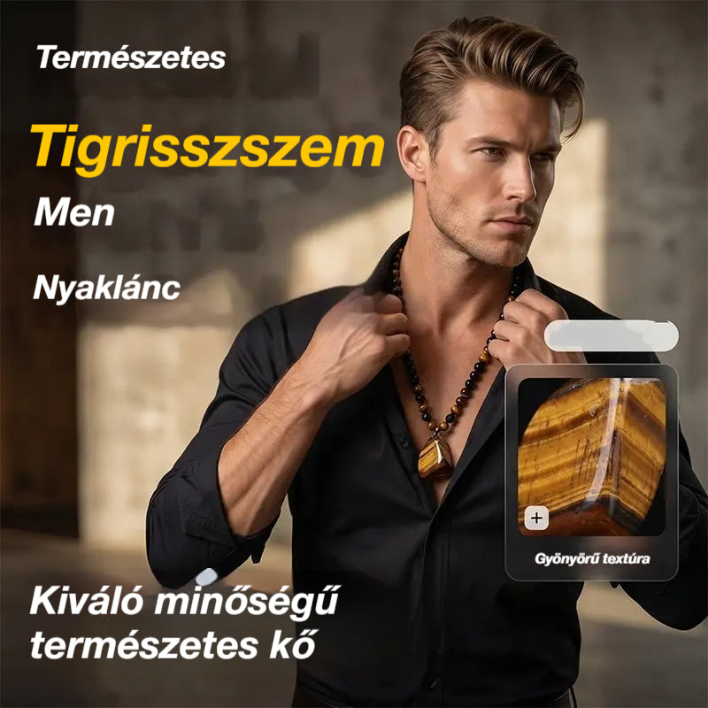 🐯🔥 Korlátozott ideig érvényes ajánlat: 52% kedvezmény! Férfi nyaklánc természetes tigrisszem gyöngyökkel: Kézzel szőtt zsinór, csiszolt és sima gyöngyök, amelyek kiemelik egyedi stílusodat ✨