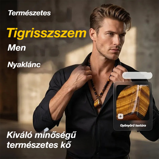 🐯🔥 Korlátozott ideig érvényes ajánlat: 52% kedvezmény! Férfi nyaklánc természetes tigrisszem gyöngyökkel: Kézzel szőtt zsinór, csiszolt és sima gyöngyök, amelyek kiemelik egyedi stílusodat ✨