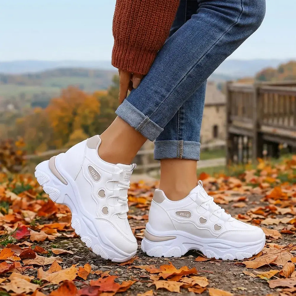 【35-42】👟Damskie trampki na platformie Chunky Dad – z ukrytym klinem – sznurowane, codzienne buty sportowe w blokach kolorów 2026-4358852