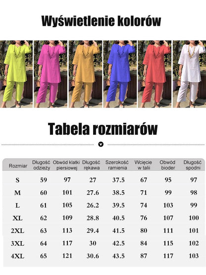 🔥【40-100kg】 Letnia nowa moda Jednolity kolor Temperament Styl etniczny Dwuczęściowa sukienka z długim rękawem