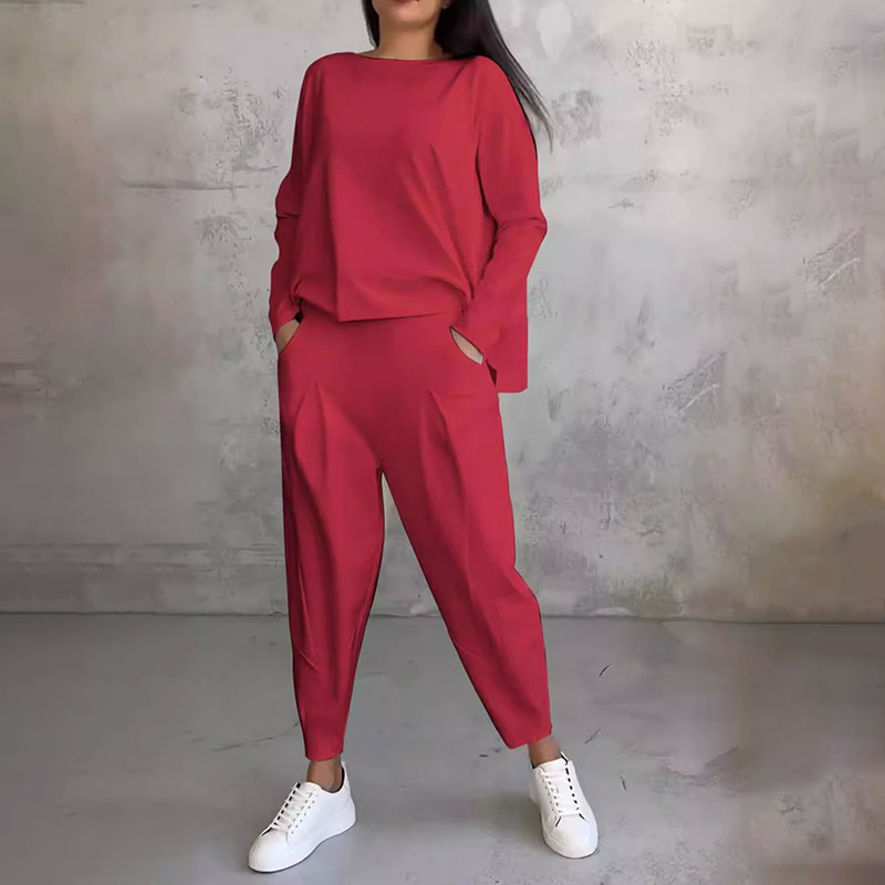💥Promocja czasowa 50%💖 【S-5XL】Zestaw z długim rękawem, bluzka z okrągłym dekoltem i długie spodnie