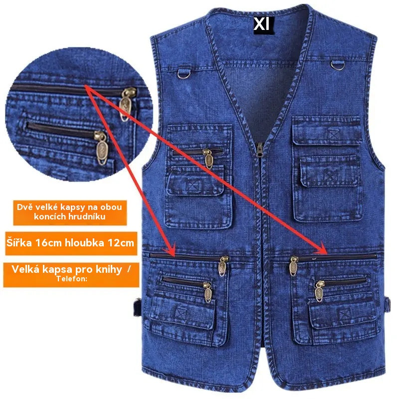 🔥 Nová kolekce -50% 🔥【XL-7XL】Nová pánská džínová vesta s více kapsami - Odolné, prodyšné a pohodlné