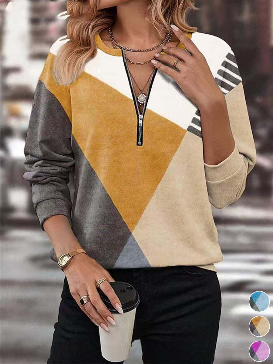 【S-3XL】Damska bluza z długim rękawem i blokami kolorów, kolekcja jesień/zima 2026