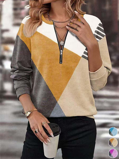 【S-3XL】Damska bluza z długim rękawem i blokami kolorów, kolekcja jesień/zima 2026