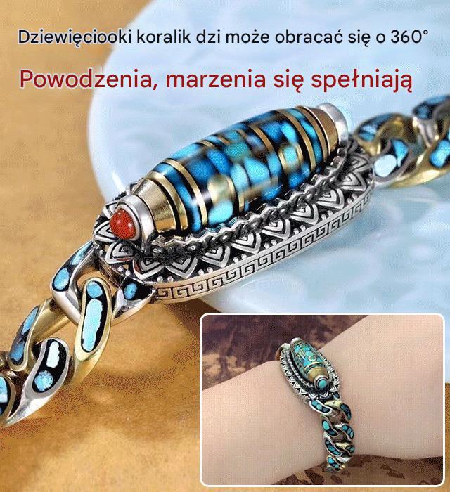 ✨Kolor turkusowy,925 srebrna bransoletka w stylu retro,   wykonana z koralików transferowych，wzór sześciocyfrowy