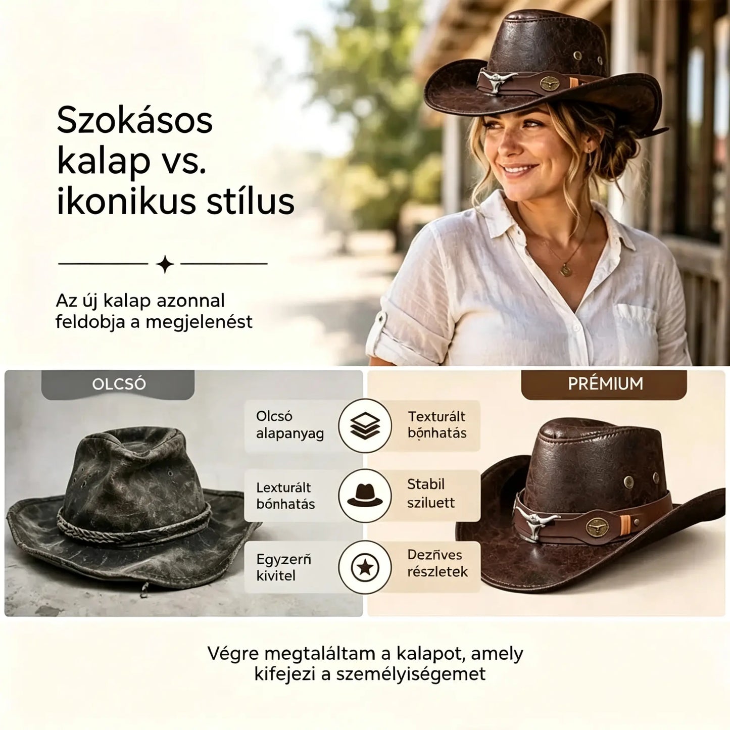 🤠Élvezze az 50% kedvezményt most! 🌟Retro széles karimájú cowboykalap kapucnipánttal - Kopott western stílusú fedora