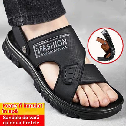 🐂【38-47】Sandale de plajă noi din piele cu talpă groasă pentru bărbați