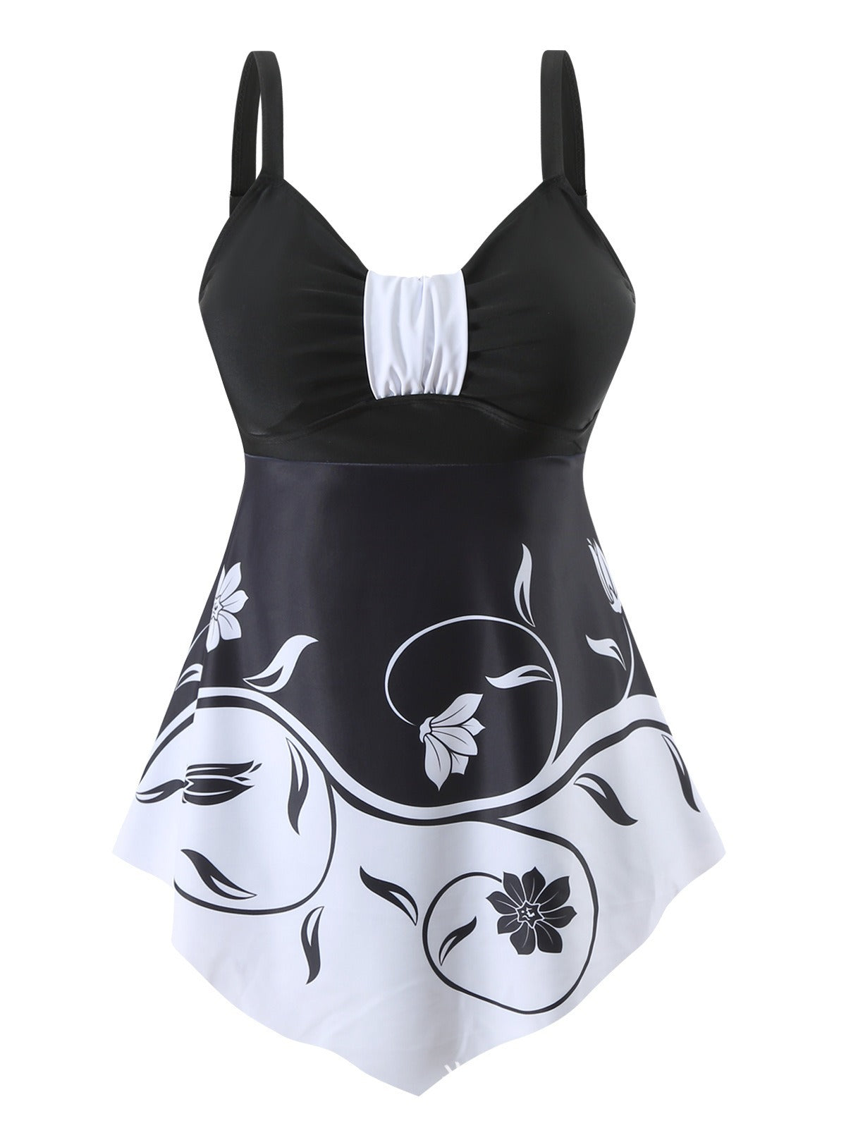 【50% zniżki】👙【S-5XL】Dwuczęściowy kostium kąpielowy z lekką spódniczką, niebieski kwiatowy wzór, elegancki fason modelujący brzuch, wygodny i przewiewny.