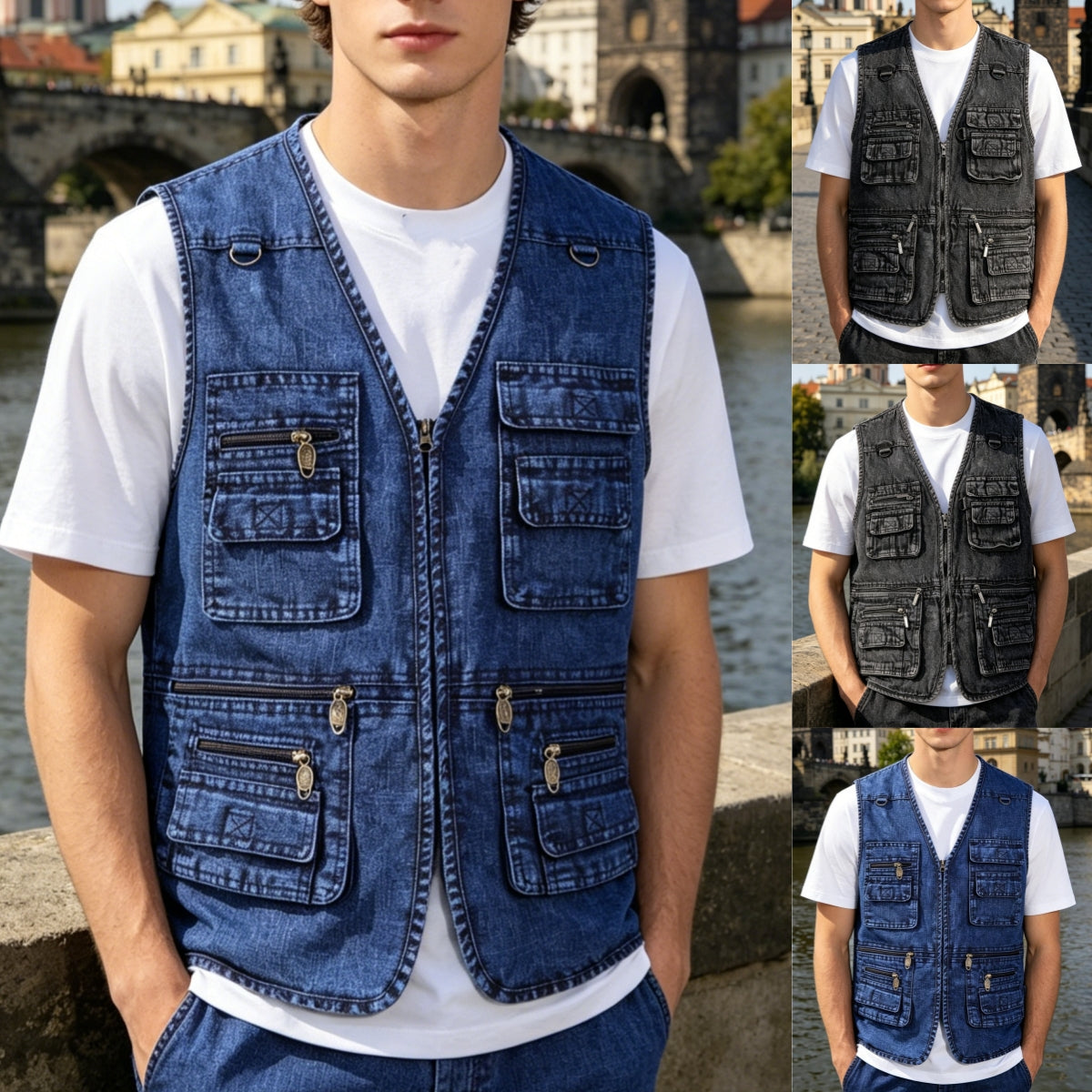 ⏳  Nová kolekce -50% 🔥【XL-7XL】Nová pánská džínová vesta s více kapsami - Odolné, prodyšné a pohodlné