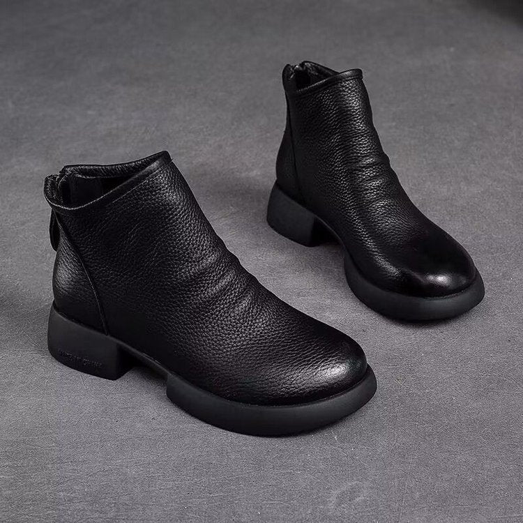 【35-40】Nowe, damskie, skórzane kozaki na jesień/zimę, gruba podeszwa, miękki obcas