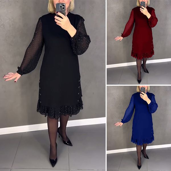 🔥👗【S～5XL】Nové módní ležérní jednobarevné šaty s dlouhým rukávem a širokým volánem