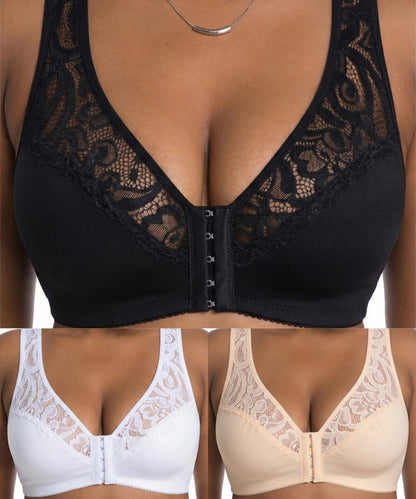 💖 Najniža cijena ikad! 【3-dijelni set】【L-4XL】😍🩲 Push-up grudnjak veće veličine, izvrsna čipka, push-up i ažur dizajn, kopčanje sprijeda