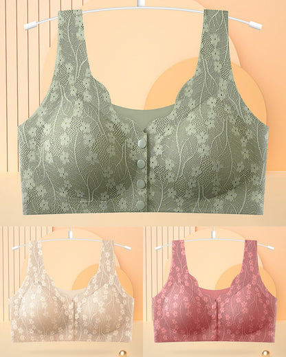 😍【Kup 3 sztuki, 3 sztuki otrzymasz gratis】【40-100KG】Damski, bezprzewodowy, koronkowy biustonosz zapinany z przodu,Ostatni dzień - 49% zniżki