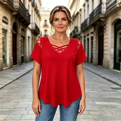 👚【S-5XL】Stylové přiléhavé tričko s výstřihem do V, prodyšné a pohodlné