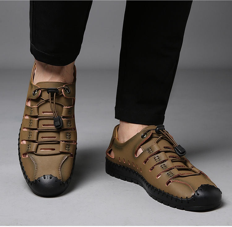 🌟✨【39-44】Męskie oryginalne skórzane buty z odkrytymi palcami, wydrążone, letnie, swobodne, oddychające - modne i stylowe