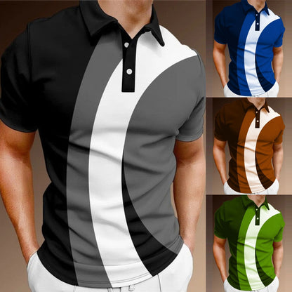 👔【S-5XL】🔥Nowa letnia męska koszulka POLO z nadrukiem 3D w paski