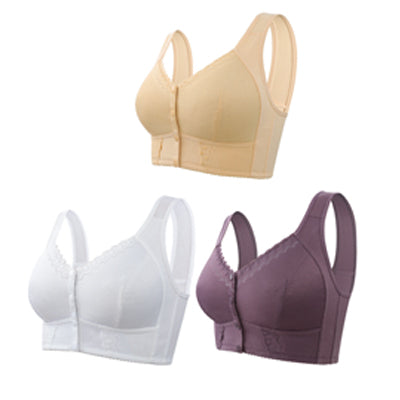 （3 szt）💕🎁【45kg-155kg】Oversized oddychający biustonosz z miękkiej bawełny, zapinany z przodu na guziki