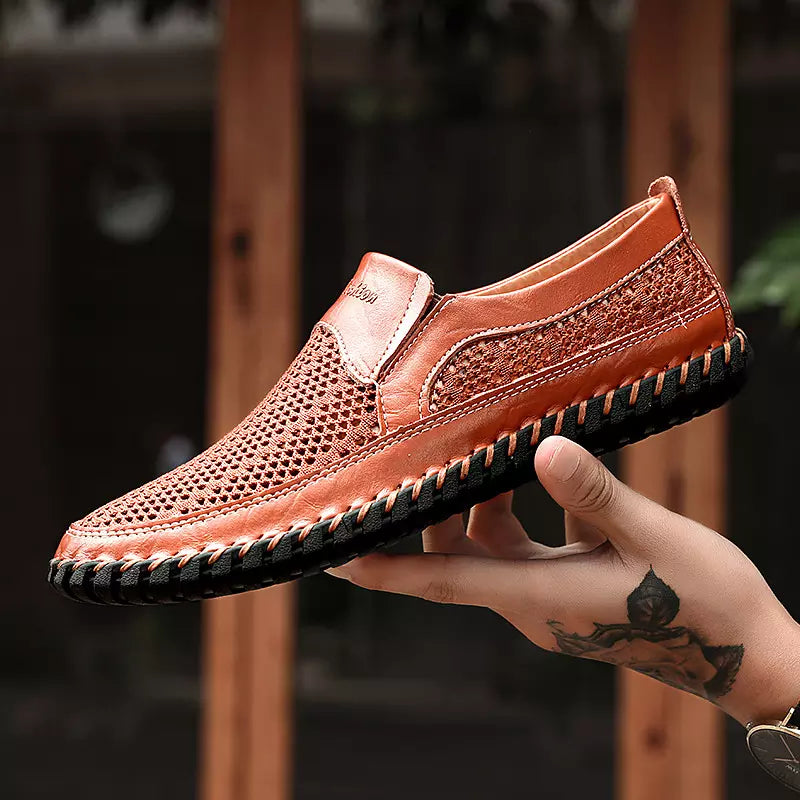 【38-48】👞Nové pánske sieťované kožené topánky na jar a leto - veľká veľkosť - pravá hovädzia koža, odolné voči potu a zápachu, priedušné a pohodlné 