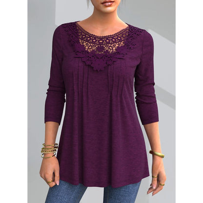 👚💕【S-5XL】Nové dámské módní tričko s dlouhým rukávem a vykrojenou krajkou