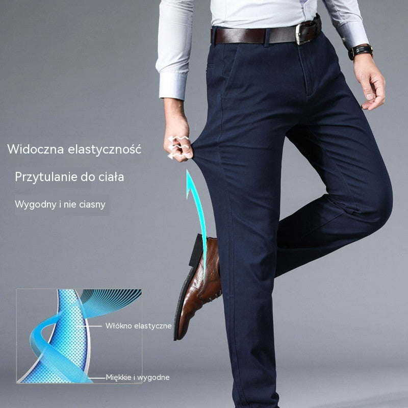 👖👖Wiosenne letnie męskie smukłe spodnie biznesowe na co dzień Lodowy jedwab Elastyczne proste spodnie z szerokimi nogawkami Bez prasowania