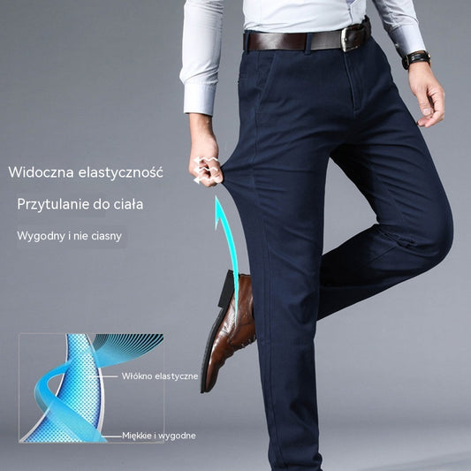 👖👖Wiosenne letnie męskie smukłe spodnie biznesowe na co dzień Lodowy jedwab Elastyczne proste spodnie z szerokimi nogawkami Bez prasowania