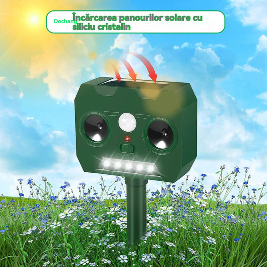 【🔥Kup 1, otrzymaj 1 gratis】🔥Zasilany energią słoneczną zewnętrzny ultradźwiękowy odstraszacz ptaków z dwoma klaksonami i migającymi światłami