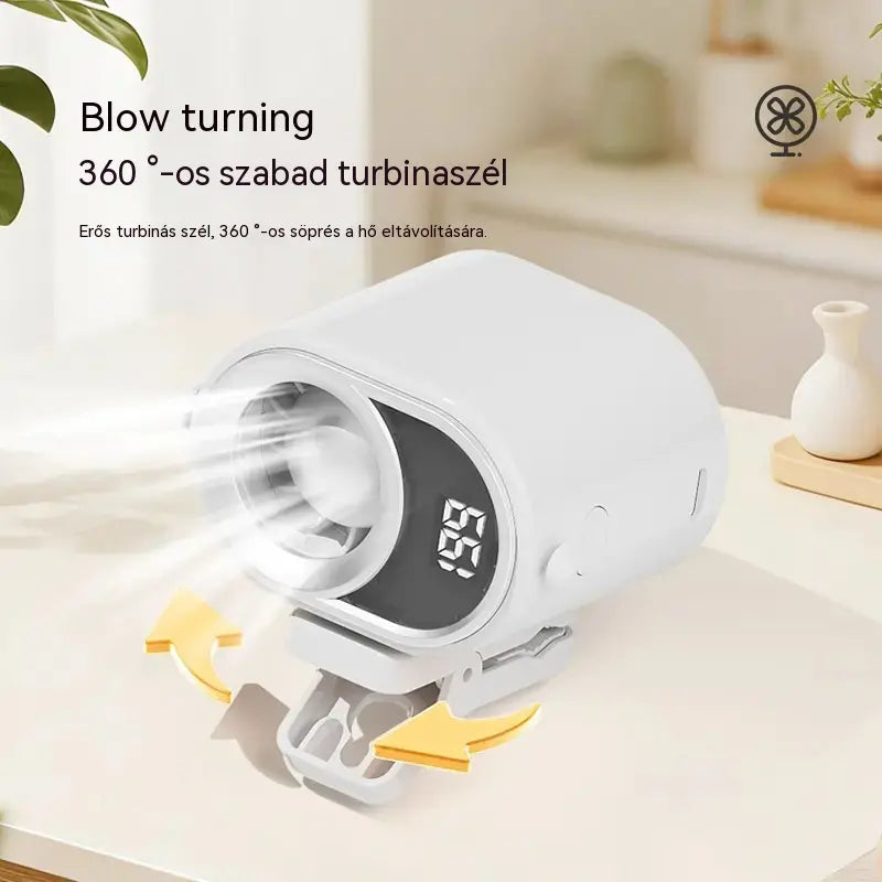 🌀 Kézhasználat nélküli ventilátor LED kijelzővel, beépített csipesszel és 199 állítható sebességfokozattal