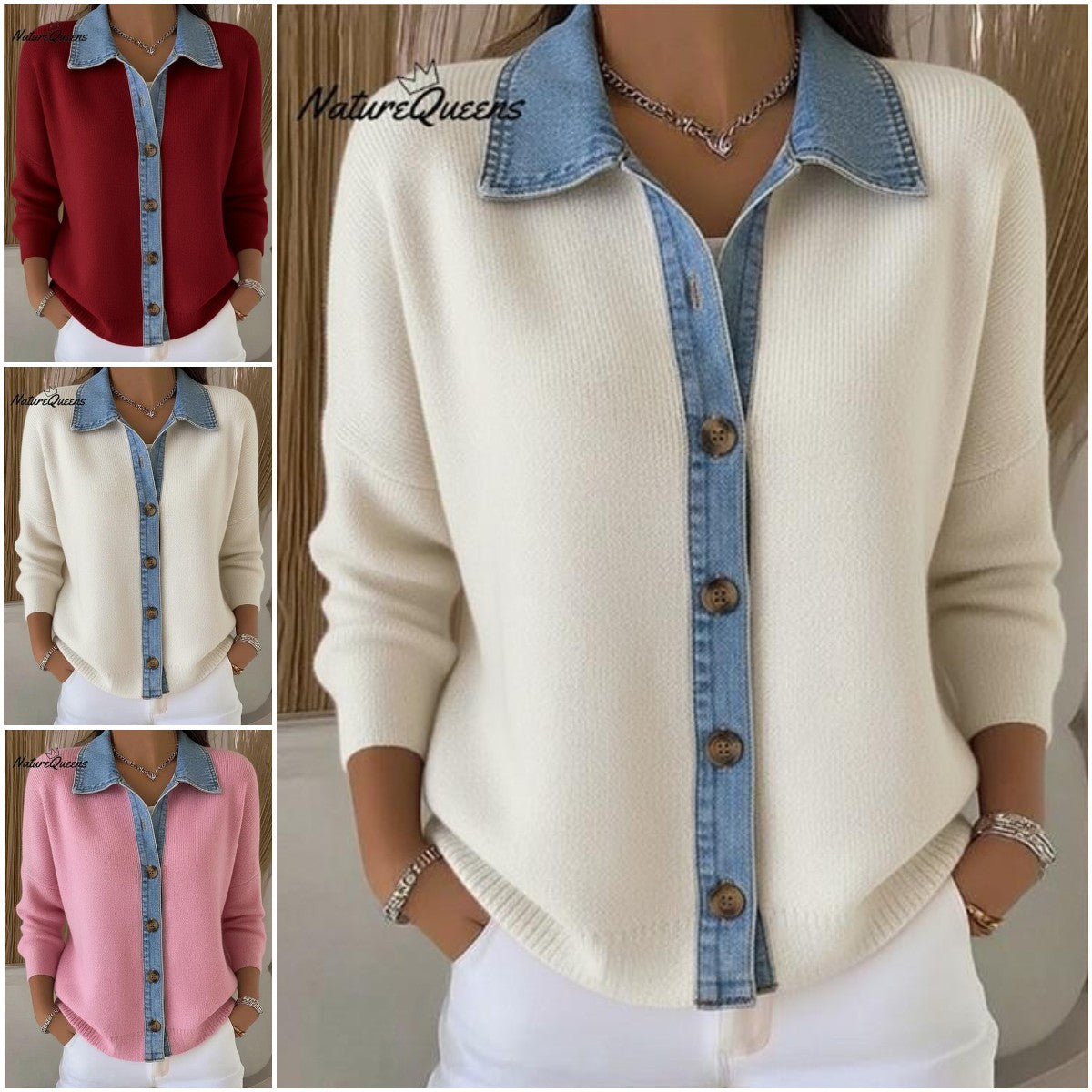 🔥【S-3XL】Nový džínsový patchworkový kardigan z roku 2025