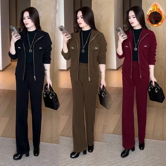 🔴【Nowe rabaty na produkty】💥【M-4XL】Damski garnitur casual z pogrubionym aksamitem (kurtka + spodnie)