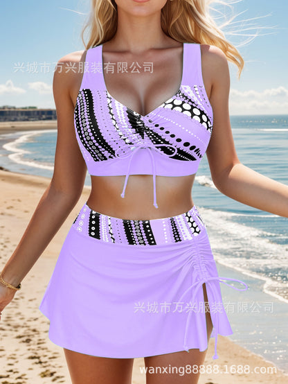 👙【S-2XL】Wygodny dwuczęściowy kostium kąpielowy z nadrukiem i kokardkami