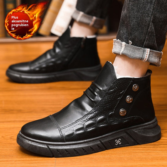 【39-44】⛄ Męskie skórzane śniegowce, skóra z bawełnianą podszewką, ciepłe, antypoślizgowe, wodoodporne, wygodne i uniwersalne.