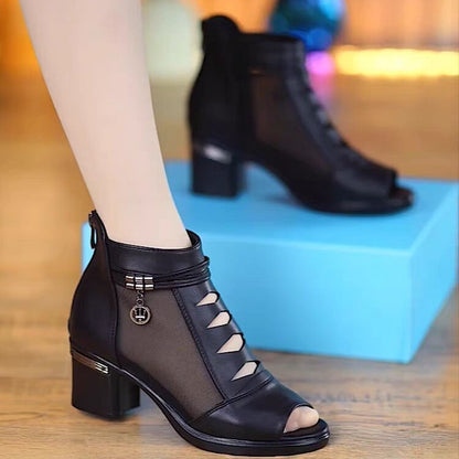 🤩【35～41】👠2025 Sandale noi, elegante și confortabile, din plasă, gură de pește, cu toc gros