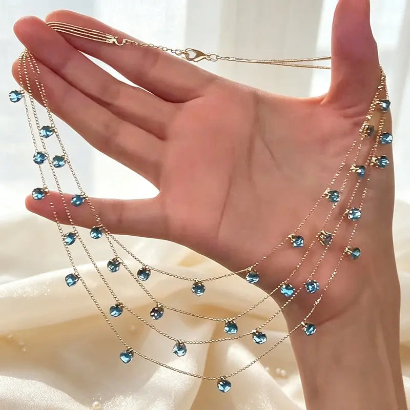 📢📢 50 % popust! ✨ Ženska večplastna ogrlica z bleščečim obeskom v obliki ključnice
