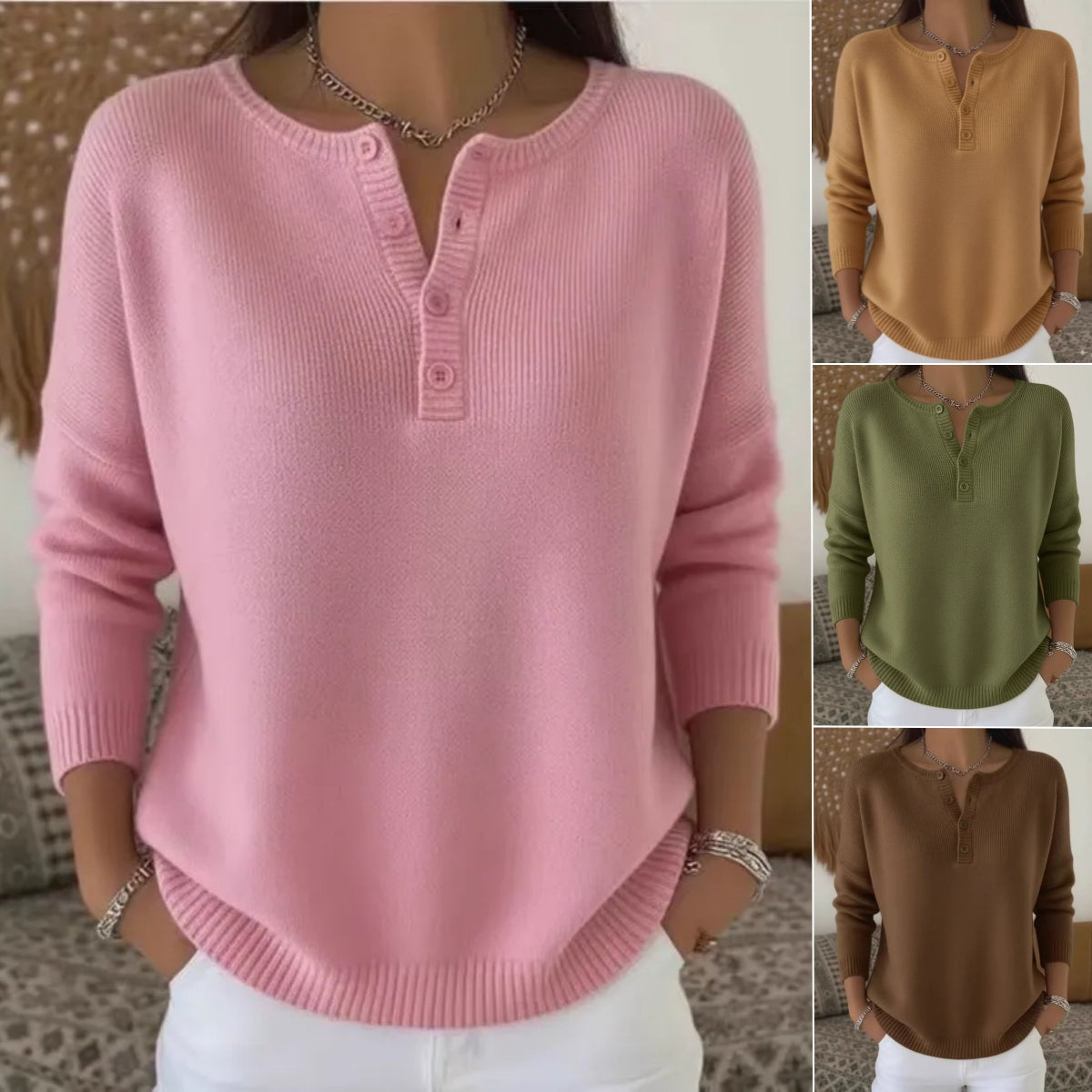 💟【S-3XL】Damski jednokolorowy sweter z dekoltem V, luźny i casualowy