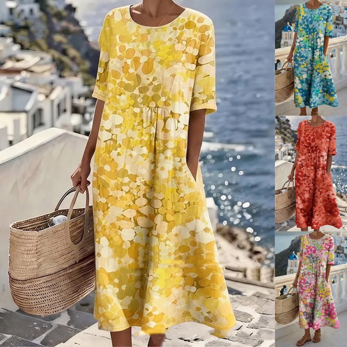 ⏳ Časově omezená sleva 50 %【S-3XL】Lehké květované midi šaty ve volném střihu – pohodlné, prodyšné a ideální na léto.