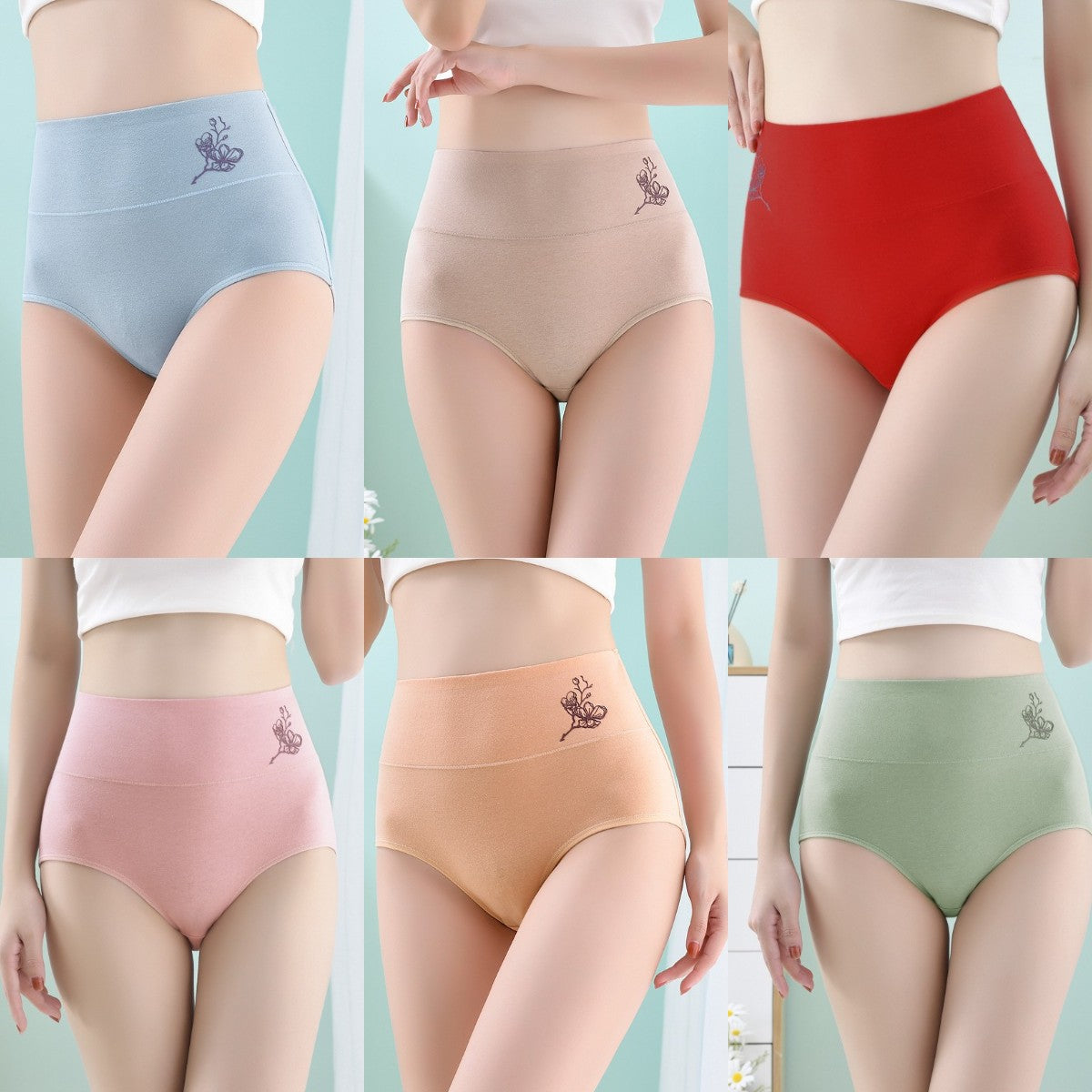 💕【Sada 6 ks】💕 [40–100 kg] Bavlněné tvarovací kalhotky s vysokým pasem✅ Platba na dobírku