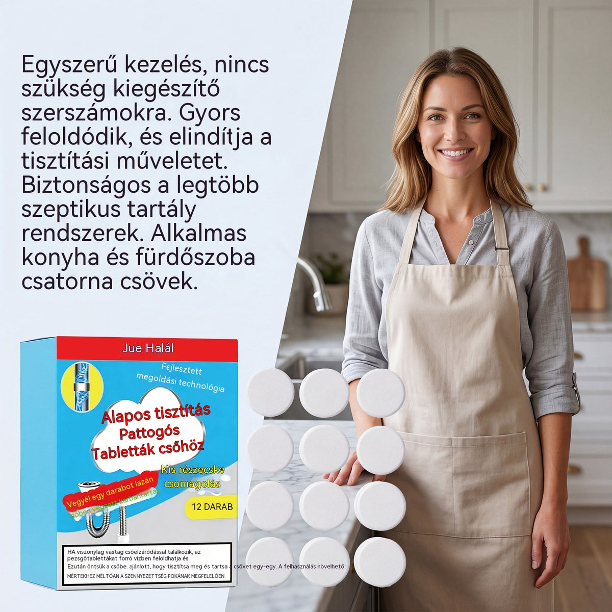 🥳3 doboz mindössze 10 100 magyar forintért💞 Hatékony pezsgőtabletta lefolyótisztító, gyorsan feloldja a hajat, a zsírt és az eltömődéseket, antibakteriális lefolyótisztító és szagtalanító, mosogatókhoz, WC-khez és padlóösszefolyókhoz alkalmas.