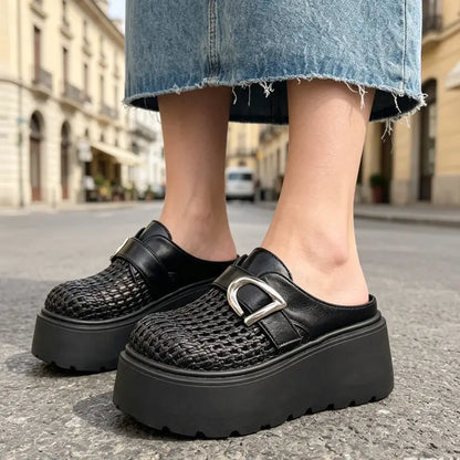 Nyári platform papucs: Lélegző kötött kialakítás, retró-modern stílus, 35-40-es méretek