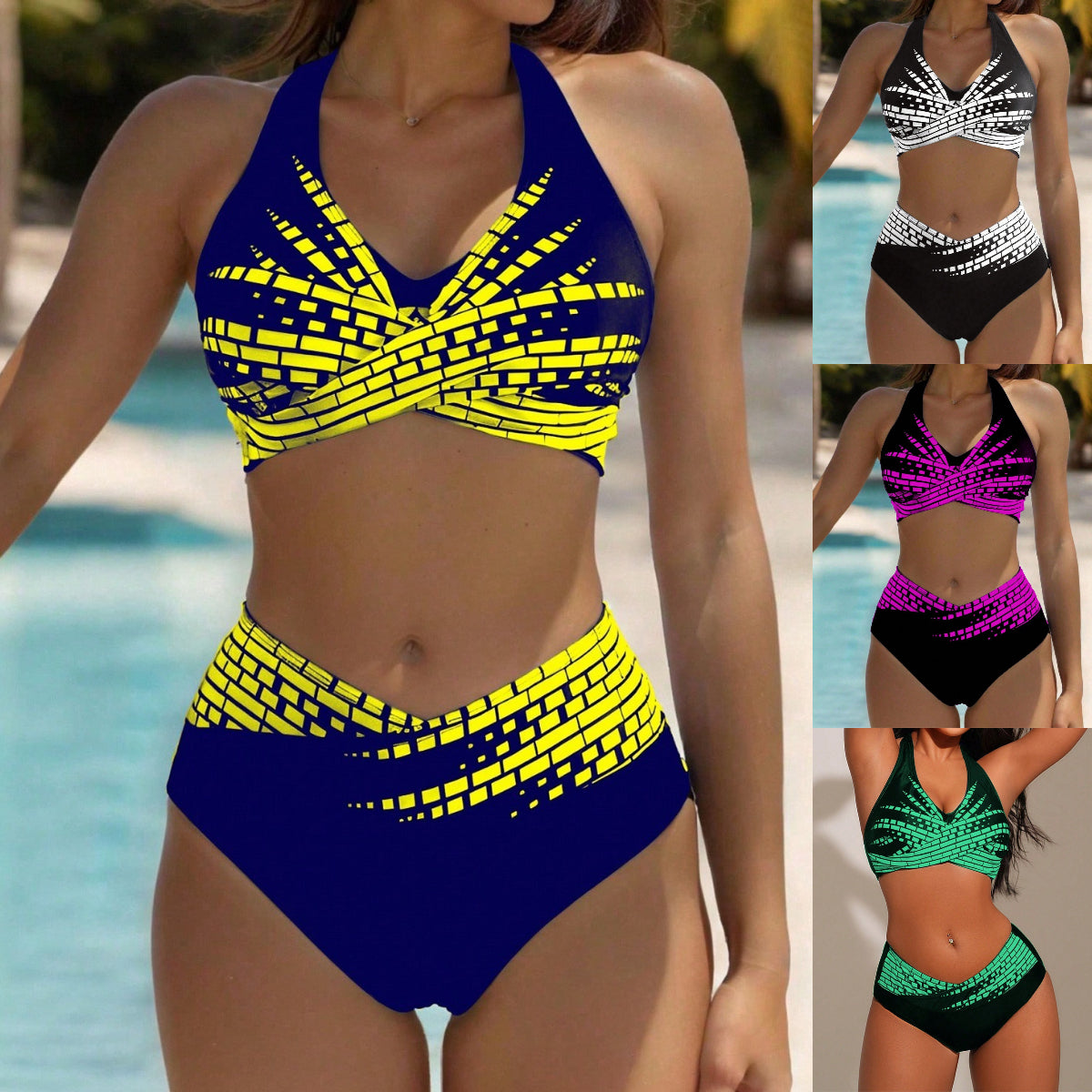 【L–5XL】👉 Kétrészes fürdőruha plus size nőknek ✅ Magas derék ✅ Nagy rugalmasságú-U