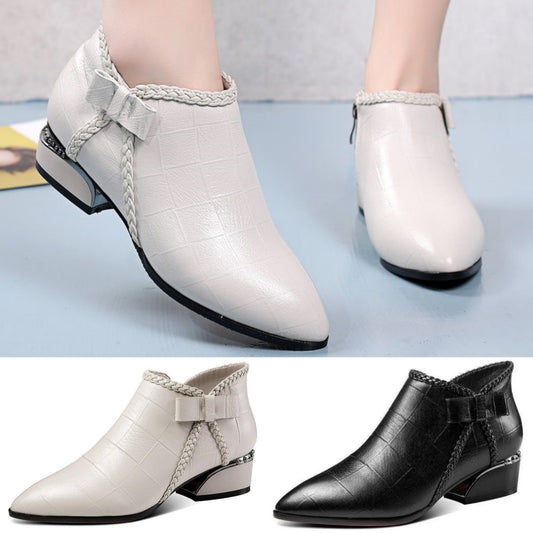 【35-42】2024 nowe buty jesienne, krótkie botki z kokardką i zamkiem błyskawicznym