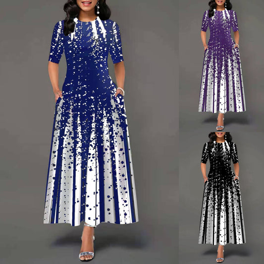 🔥【S-5XL】 👗Elegancka sukienka z okrągłym dekoltem i długimi rękawami