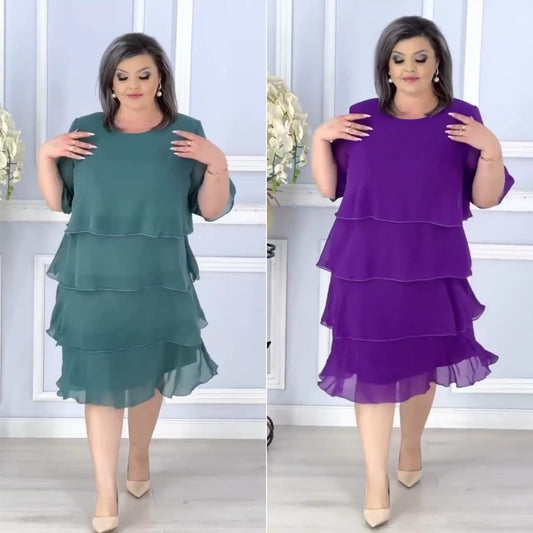 🟢🟣【S-5XL】✨👗2024 nowa modna i elegancka sukienka tortowa w jednolitym kolorze